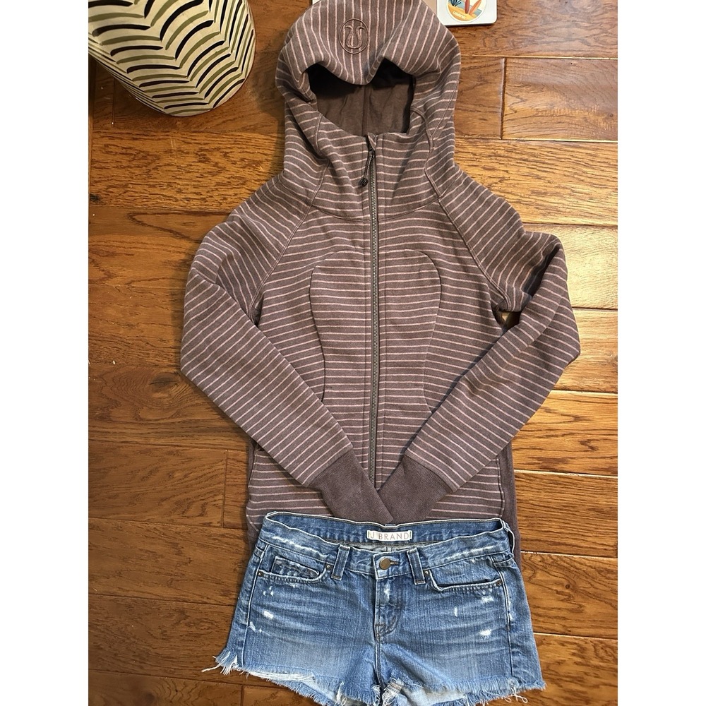 Lululemon Scuba Hoodie Jacket Womens 4 Purple Striped Full Zip PTTQ